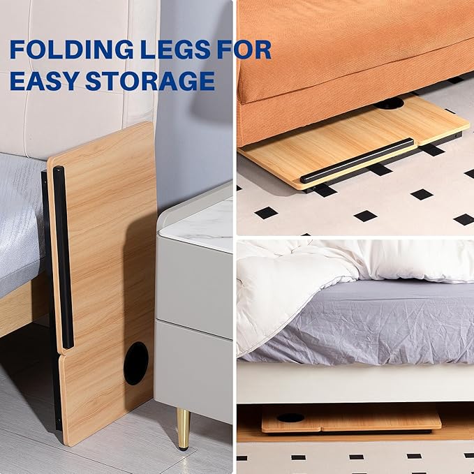 Laptop Desk for Bed Couch, Adjustable Foldable Bed Table with Cup Holder, Breakfast Serving Tray, Portable Laptop Lap Desk Stand for Working Reading Writing Eating Gaming in Bed Sofa Floor(Walnut)