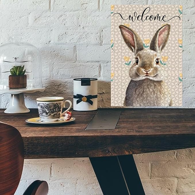 1000 Piece Wooden Jigsaw Puzzle Rabbit Adults & Kids Difficult Challenge for Relaxation Focus & Family Entertainment 29.5x19.7 Inch