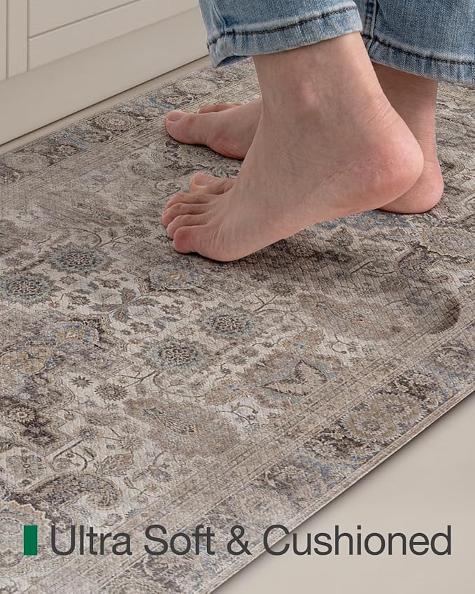 LUMI Kitchen Mat Anti Fatigue Cushioned, Memory Foam Padded Standing Rug Waterproof, Non Slip Comfort Floor Runner for Home, Sink, Laundry, Office, 17"x59", Taupe