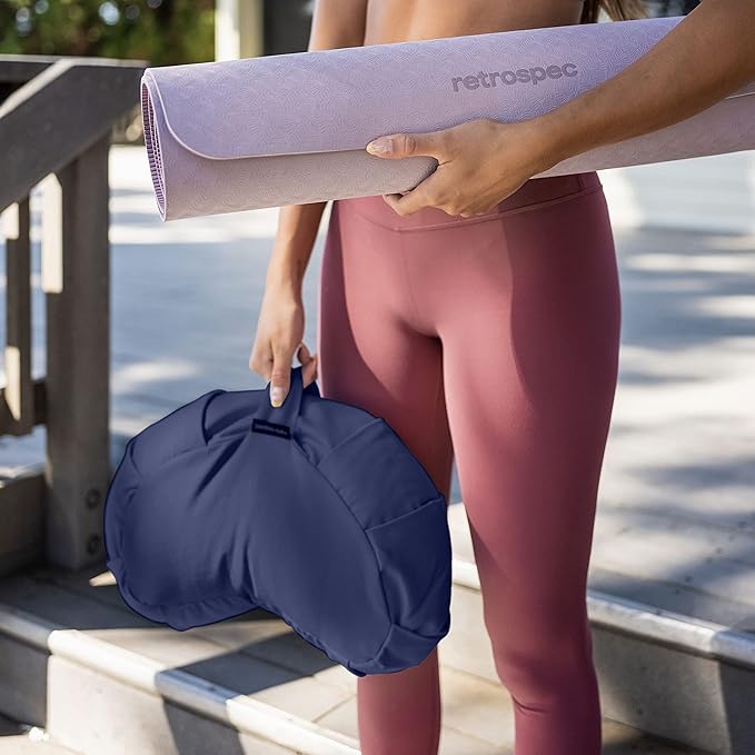 Retrospec Sedona Zafu Meditation Cushion With Buckwheat Hull Fill - Adjustable Yoga & Pilates Support Pillow - 17in Crescent Cotton Cover With Handle