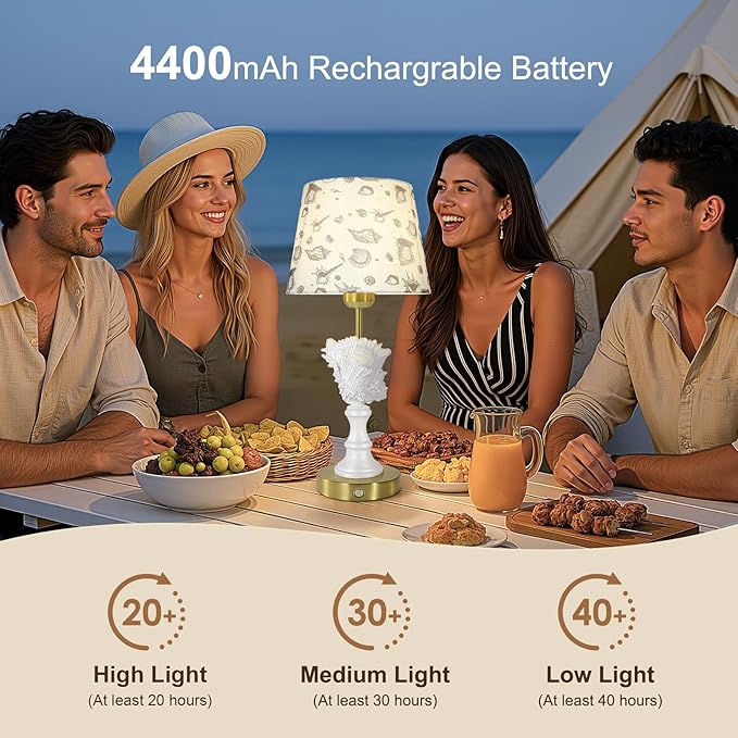 Conch Shell Rechargeable Lamp, Cordless Lamps, 4400mAh Battery Powered Lights, Night Light, Linen Shade, Touch Switch,Wireless Lamp for Nightstand, Home, Office, Room Decor(Bulb Included)