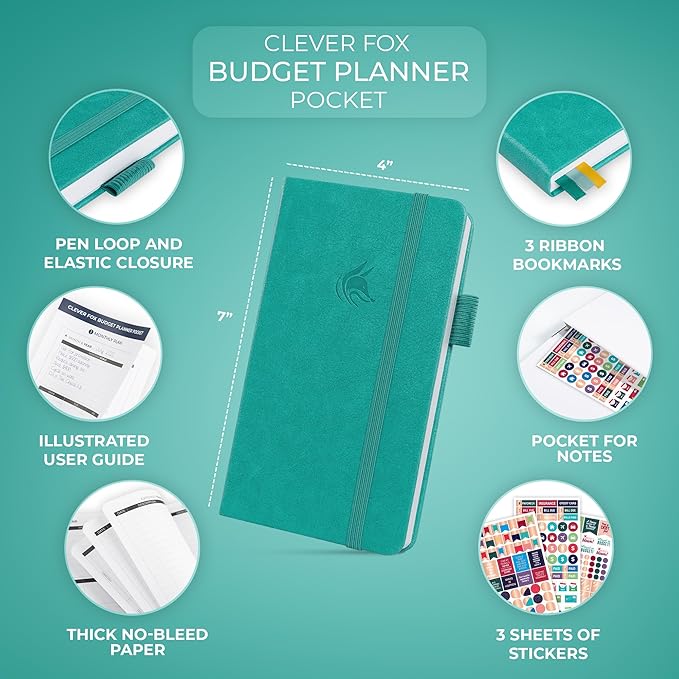 Clever Fox Budget Planner Pocket – Mini Expense Tracker Notebook. Monthly Budgeting Organizer, Finance Logbook & Accounts Book, Small (Aquamarine)