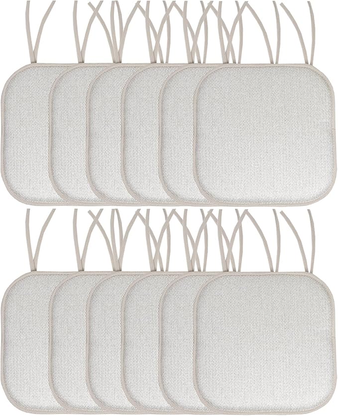 Sweet Home Collection Chair Cushion Memory Foam Pads with Ties Honeycomb Pattern Slip Non Skid Rubber Back Rounded Square 16" x 16" Seat Cover, 12 Count (Pack of 1)