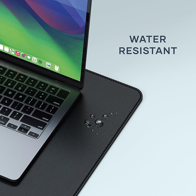Satechi Vegan Leather Desk Mat, Large Mouse Pad Scratch and Water Resistant, Easy to Clean, Desk Pad for Office and Home, 26.8” x 12.4” x 0.1” - Black