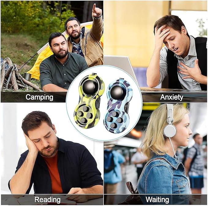 Skylety 2 Pcs Fidget Toys for Adults Fidget Pad Christmas Basket Stuffers Stress Relief Cube Clicker Controller Sensory Educational Toy for ADHD Autism Spinner(Camouflage Style)