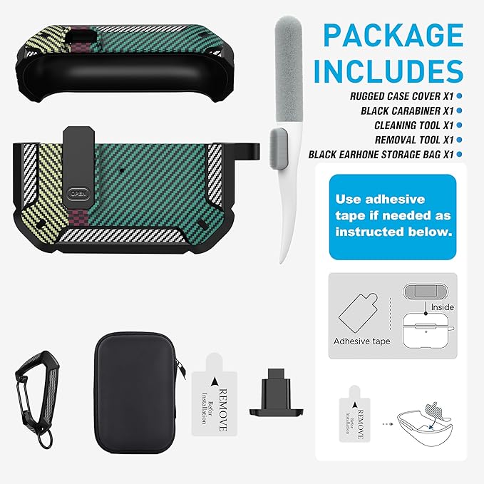 Maxjoy AirPods Pro 2nd/1st Generation Case Cover with Lock, AirPods Pro 2 Protective Case with Keychain Compatible with Apple AirPod Pro2 2023 USB C 2022 Lightning Cable/ Pro1 2019, Carbon Fiber Green