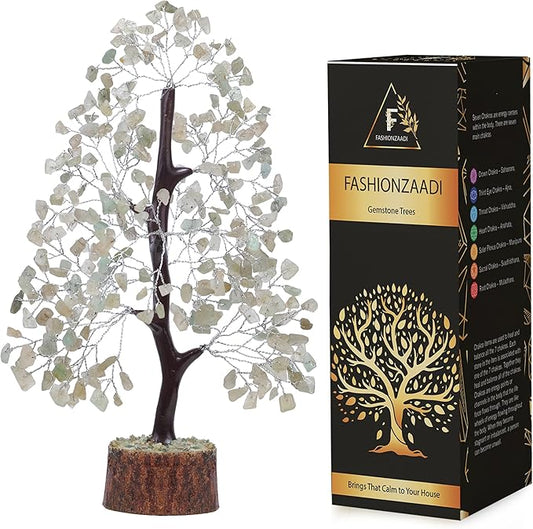 FASHIONZAADI Green Jade Gemstone Tree of Life- Natural Reiki Crystals for Positive Energy, Feng Shui Decor, Good Luck Money Bonsai, Healing Stones, Spiritual Gift