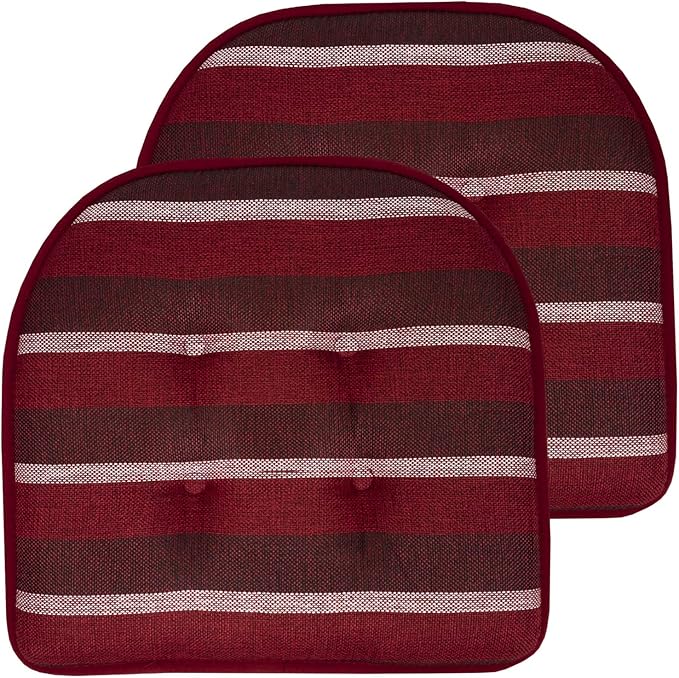 Sweet Home Collection Chair Cushion Memory Foam Pads Tufted Slip Non Skid Rubber Back U-Shaped 17" x 16" Seat Cover, 2 Count (Pack of 1), Bradford Burgundy