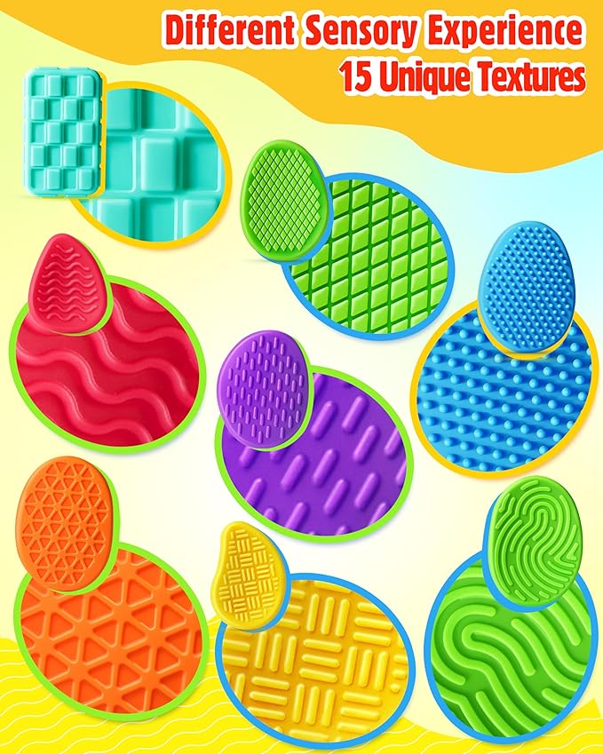 Sensory Fidget Toys for Kids Adults: 16 Pack Textured Silicone Worry Stones for Anxiety Relief, Sensory Stress Toy for Autism Kids Calming, Quiet Small Fidgets for Classroom Prizes