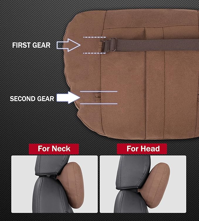 Genuine Cowhide Leather Headrest car Neck Pillow,Head Support Rest Driver,11.8x7.5”Real Cow Leather,Suede,Plant-Based Polyester,refillable&Adjustable Travel Vehicle Cushion(Grey,1p)