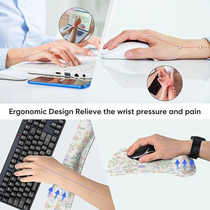 RICHEN Mouse Pad and Keyboard Wrist Rest, 3-in-1 Computer Mousepad and Coaster Set, Non-Slip Keyboard Wrist Rest and Mouse Pad Set Ergonomic Design (FKMWR-55)