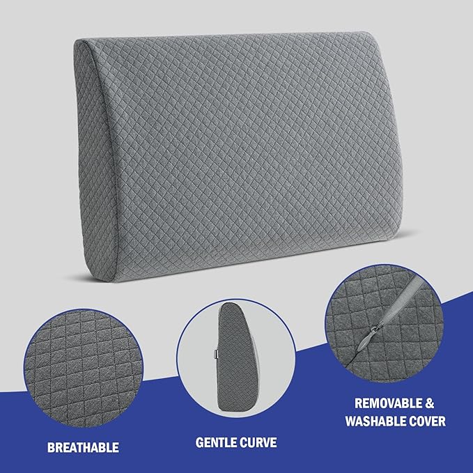 HOMBYS Lumbar Support Pillow for Recliner Chair, Memory Foam Back Support Cushion for Elderly,Extra Large Lumbar Support Pillow,Thick Backrest for Home Reading (Grey, 20“x13.5"x5")