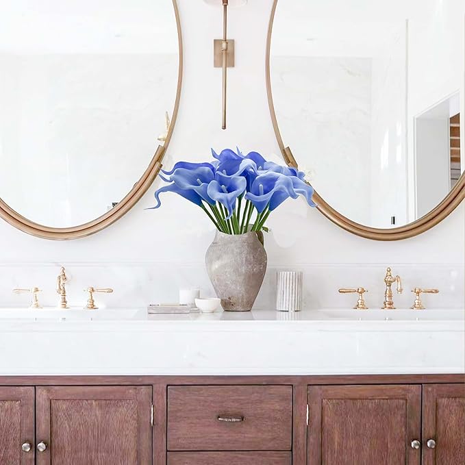 Mandy's PU Light Blue Calla Lily Artificial Flowers 20 Stems 13.5in Faux Realistic Centerpiece DIY Bridal Bouquet Home Décor