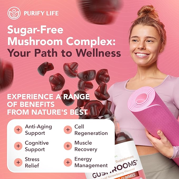 Sugar-Free Mushroom Complex Gummies - Potent 10x Mushroom Supplement with Lions Mane, Chaga, Reishi, Cordyceps Natural Stress Support, Calm Gummies, Nootropic Supplement, No Sugar or Pills