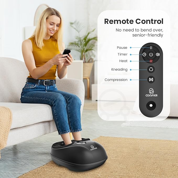 COMFIER Shiatsu Foot Massager Machine with Heat, Foot Massager for Neuropathy Plantar Fasciitis, Deep Kneading Feet Massager with Heat, Relax for Home Office,Up to Men Size 13