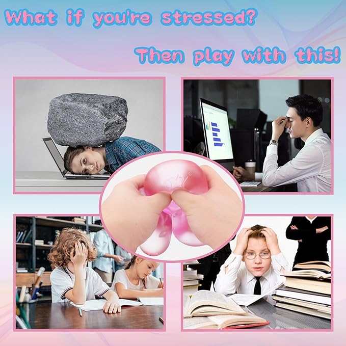 Stress Cube Squishy Balls - Slow Rising Stress Balls Stretchy Fidget Ice Cube for Anxiety Stress Relief, Gel Filled Sensory ice Cube Squishy Ball Toys for ADD/ADHD Kids Adults (Pink Cube)