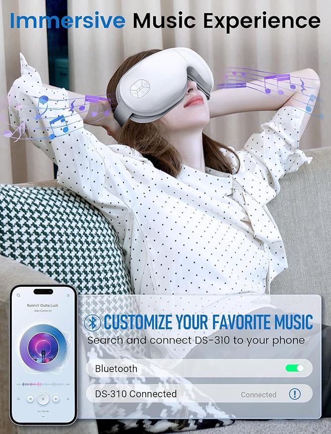 Eye Massager with Bluetooth Music, Heat Therapy, Air Pressure & Vibration – Rechargeable for Eye Fatigue, Dry Eyes, Headache Relief, Gifts for Women/Men,Home/Office Use