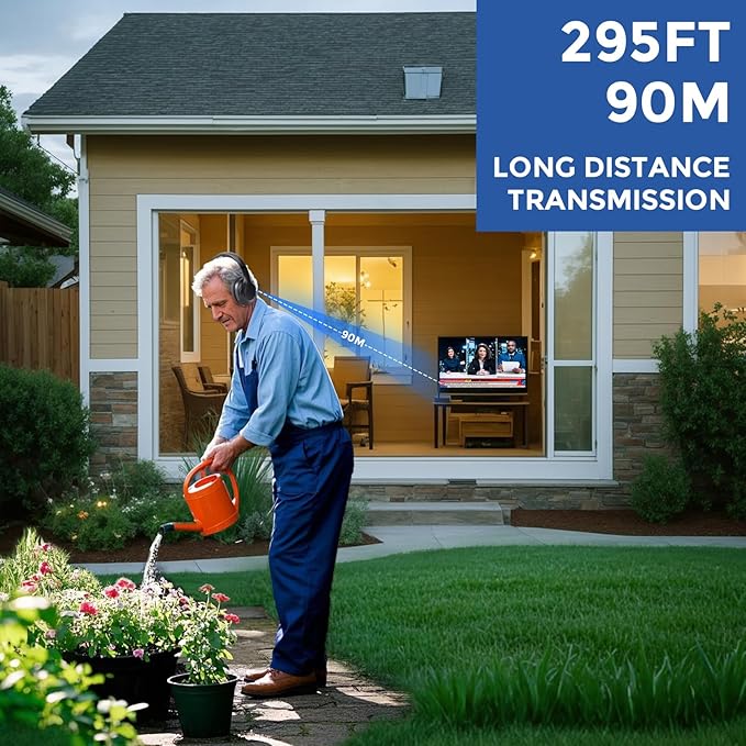 ROSIDA Wireless Headphones for TV, Over-Ear Bluetooth 5.3 TV Headset for Seniors, 196ft Wireless Range Support Optical,AUX, RCA and USB Output,High Volume, Hi-Fi Audio&No Delay,Up to 30 Hours Playtime