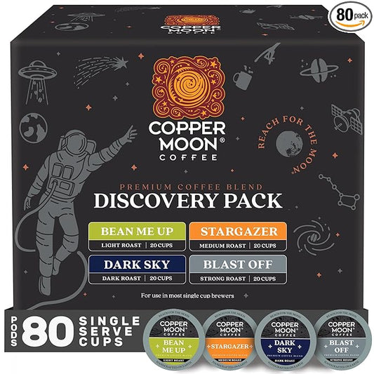 Copper Moon Single Serve Coffee Pods for Keurig K-Cup Brewers, Light, Medium & Dark Roast, Discovery Variety Pack, 80 Count
