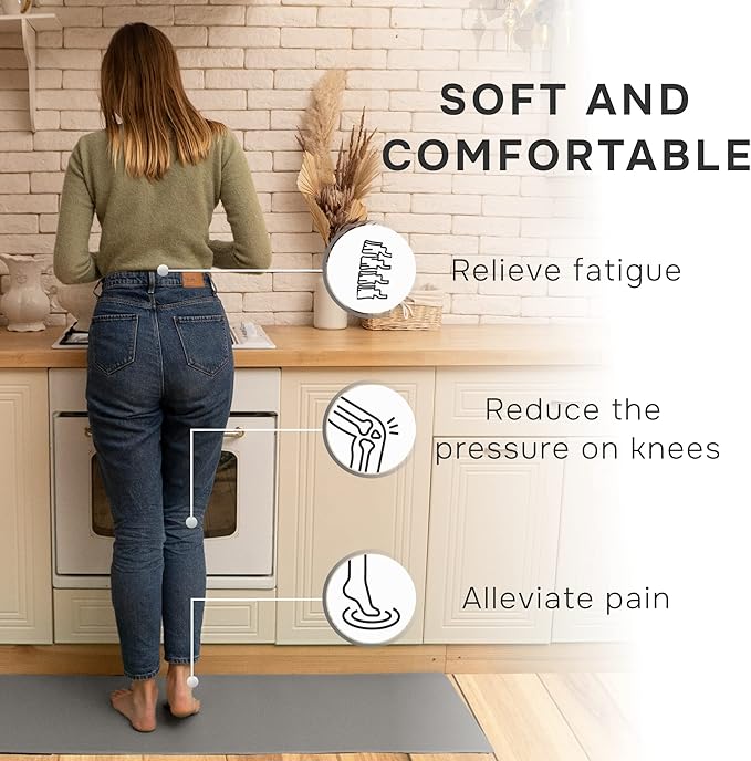 Anti-Fatigue Kitchen Mat – Memory Foam Cushioned Mats for Standing – Zinc Gray, 18×30 in, 0.47 in Thick, Waterproof, Non-Slip – Homergy