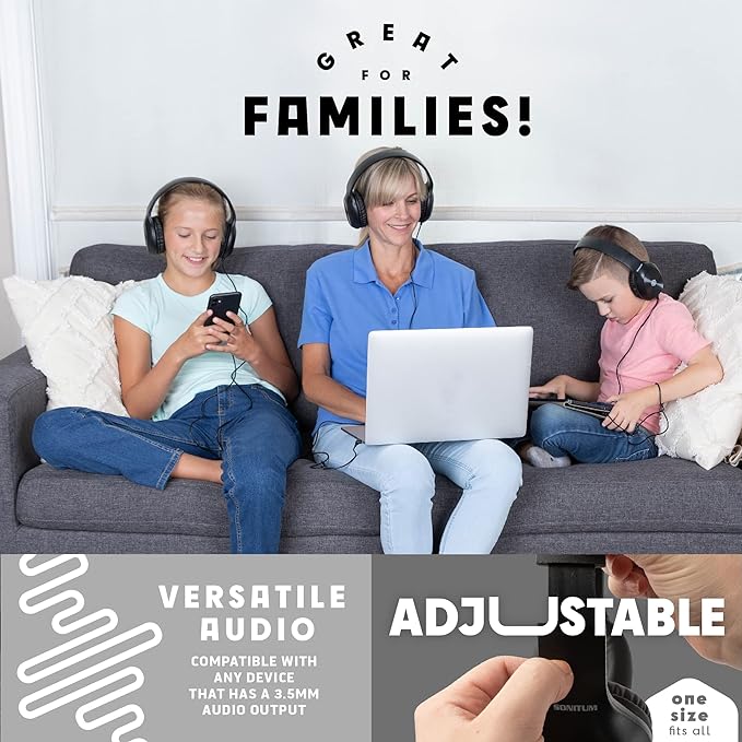 Classroom Headphones-Bulk 10-Pack, Student On Ear Comfy Swivel Earphones for Library, School, Airplane, Kids-for Online Learning and Travel, HQ Stereo Sound 3.5mm Jack (Black)