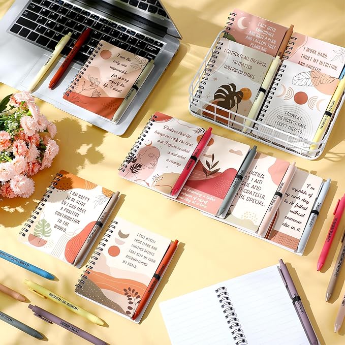 Kosiz 48 Pcs/24 Set Positive Affirmation Gifts Gratitude Spiral Notebooks with Pens Motivational Encouragement Notepads Daily Affirmations Journal for Women (Rainbow)