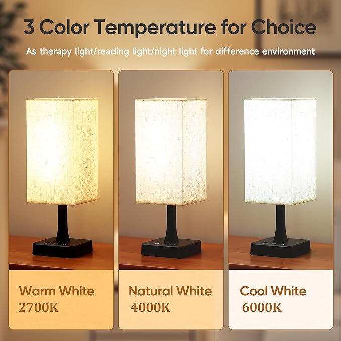 Light Therapy Lamp 10000 Lux Therapy Light with Remote and Touch Control, 3 Color Temperature, 5 Brightness Level Full Spectrum Light with USB C & A Ports Home/Office Use As Lift Mood, Black, 24W