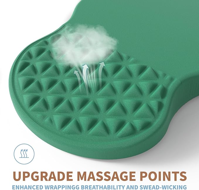 Ergonomic Mouse Pad Wrist Support with Massage Design, Pain Relief Mousepad with Wrist Rest, Memory Foam & Non-Slip PU Base, Computer Mouse Pads for Desk, Office & Home（Medium Green）