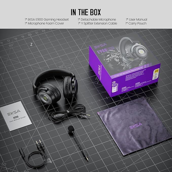 EKSA E900 Headset with Microphone for PC, PS4,PS5, Xbox - Detachable Noise Canceling Mic, 3D Surround Sound, Wired Headphone for Gaming, Computer, Laptop, 3.5MM Jack