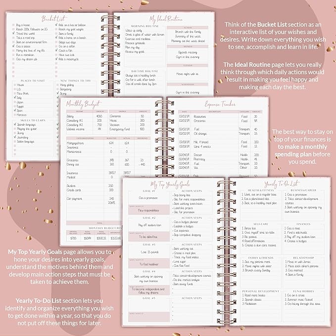 PLANBERRY Weekly Planner Premium – Undated Life Organizer & Budget Planner – Time Management, Goal Setting, To-Do List, Work-Life Balance & Habit Tracker – 6.9″ x 8.5″ (Rose Gold)