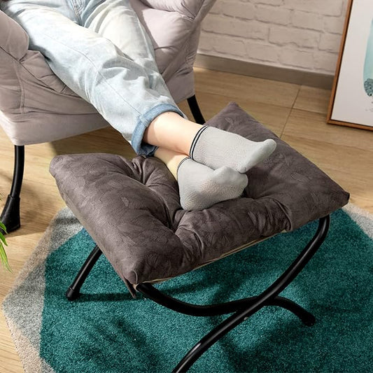 HollyHOME 15"(H) Folding Footrest Stool, Upholstered Small Foldable Ottoman, Accent Padded Sofa Foot Stool for Lazy Chair, Metal Frame Portable Foot Rest Ottoman for Living Room, Bedroom, Coffee