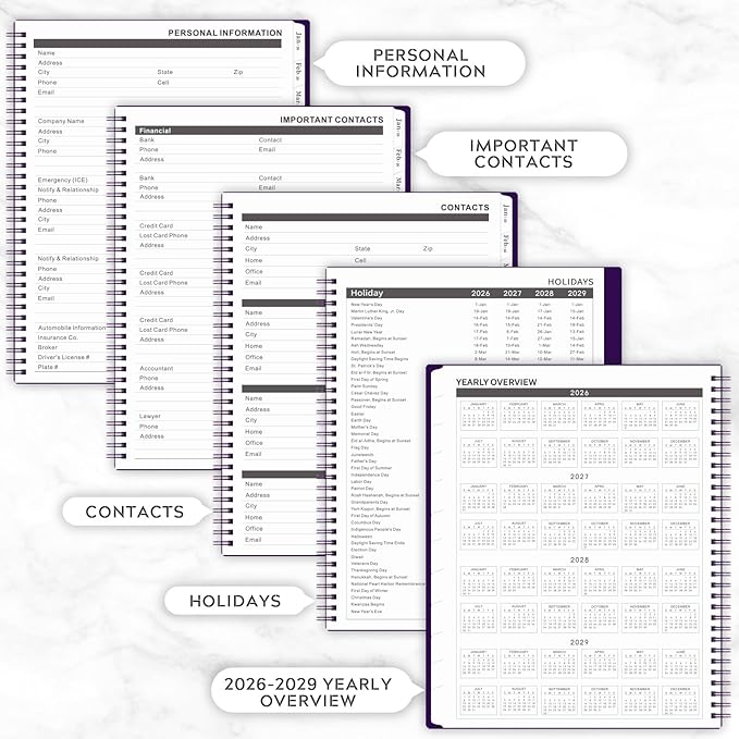 2026-2028 Monthly Planner - 3 Year Monthly Planner 2026-2028, Jan 2026 - Dec 2028, 9" x 11", 36-Month Calendar with Tabs - Purple