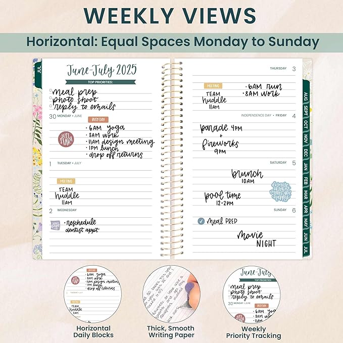 bloom daily planners 2025-2026 Academic Year Pocket Planner (July 2025 - July 2026) - 4” x 6” MINI Weekly Monthly Agenda Organizer & Calendar Book - Garden Party, Beige