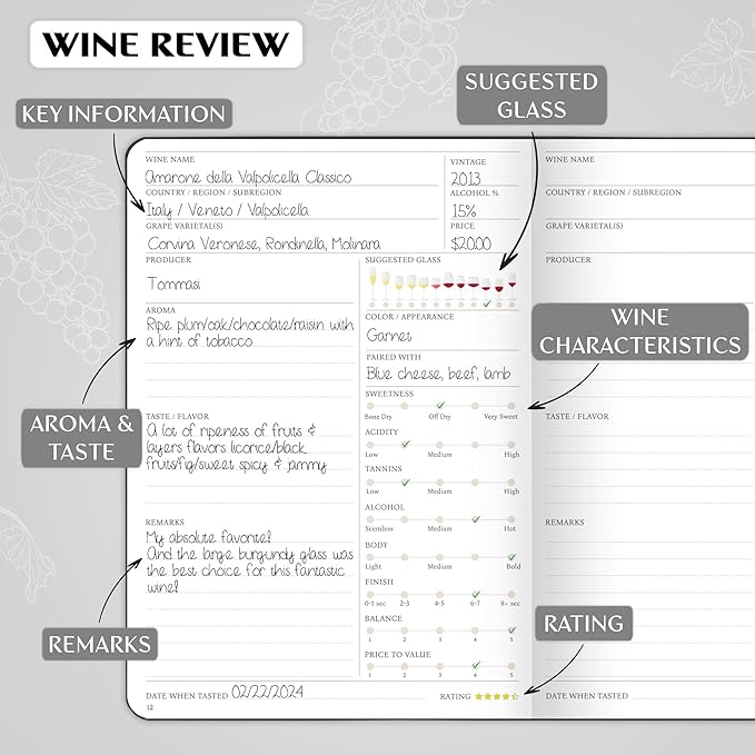 Legend Wine Tasting Journal – Wine Guide & Diary – Unique Accessories & Gifts for Wine Lovers, Women & Men, Eco Leather Notebook (Black)