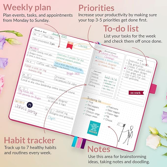 GoGirl Planner and Organizer for Women – A5 Size Weekly Planner, Goals Journal & Agenda to Improve Time Management, Productivity & Live Happier. Undated – Start Anytime, Lasts 1 Year – Hot Pink