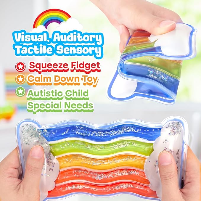 Rainbow Sensory Toys for Kids - Fidget Toys Sensory Tube for Toddlers 3 5 7, Sensory Squeeze Toys for Special Need Children, Anxiety - Road Trip, Classroom Must Haves