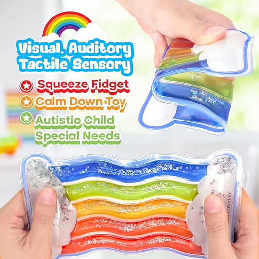 Rainbow Sensory Toys for Kids - Fidget Toys Sensory Tube for Toddlers 3 5 7, Sensory Squeeze Toys for Special Need Children, Anxiety - Road Trip, Classroom Must Haves