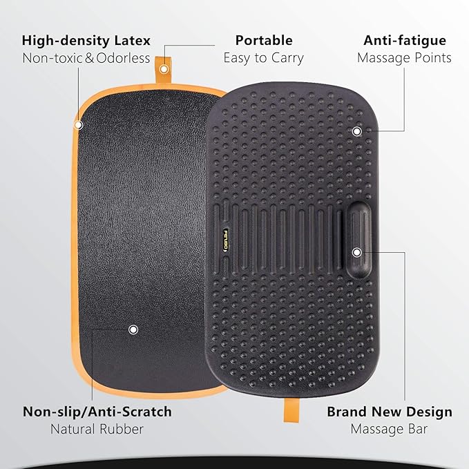 FEZIBO Standing Desk Mat with Anti Fatigue Bar, Wooden Wobble Balance Board with Ergonomic Design Comfort Floor Mat