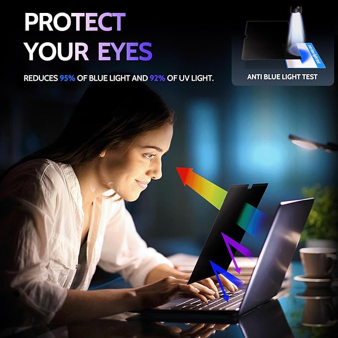 Privacy Screen for MacBook Air 15 Inch (2023-2025, M2, M3, M4)- A2941 A3114 A3241, MagicSuction™ Removable Anti Spy Black Protector, Glare Blue Light Filter for Mac Laptop Computer