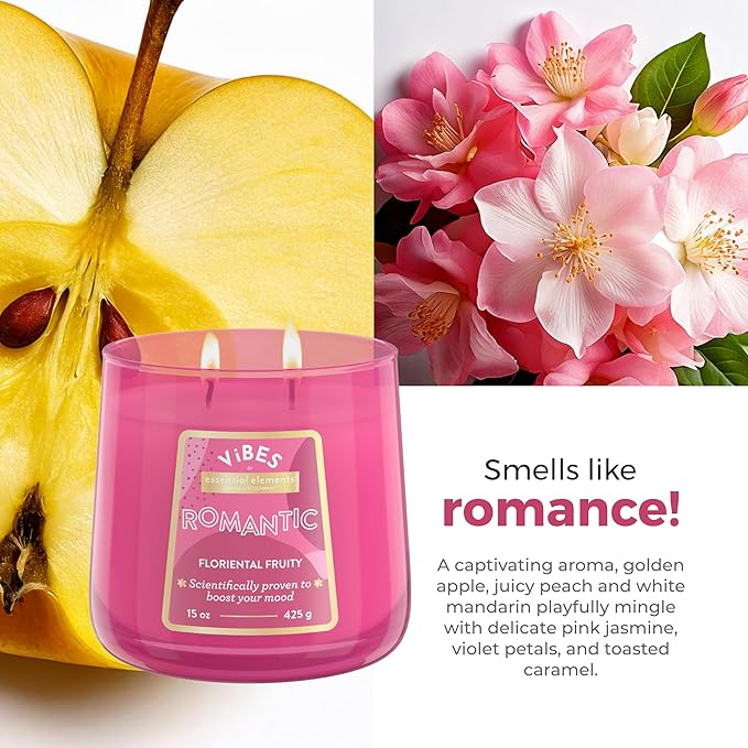 Candle-Lite Vibes Floriental Fruity Mood-Enhancing Scented Candles, 15 oz Jar, Aromatherapy, Proudly Poured in The USA, 2-Wick, 86 Hours Burn Time, Perfect Relaxation Gift
