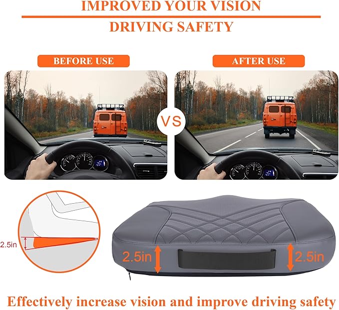 kingphenix Premium Car Seat Cushion, Memory Foam Driver Seat Cushion to Improve Driving View- Coccyx & Lower Back Pain Relief - Seat Cushion for Car, Truck, Office Chair (Dark Gray)