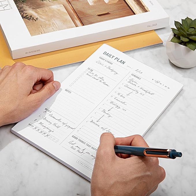 Daily Planner Notepad with Hourly Schedule - ADHD Planner, Time Block Planning Pad, Desktop To Do List, College Supplies - 6 x 9” - 50 Undated Sheets