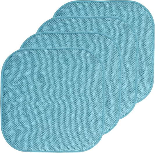 Sweet Home Collection Chair Cushion Memory Foam Pads Honeycomb Pattern Slip Non Skid Rubber Back Rounded Square 16" x 16" Seat Cover, 4 Pack, Teal