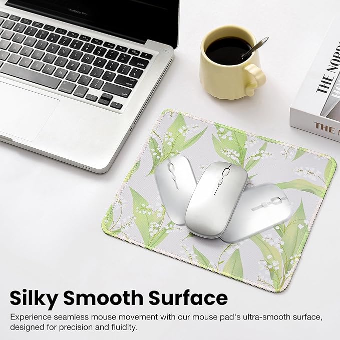 ALOANES Waterproof Mouse Pad with Stitched Edge, Premium-Textured Mouse Mat, Non-Slip Rubber Base Mousepad for Laptop, Computer & PC, Desk Mat for Gamer, Office & Home, Lily of The Valley