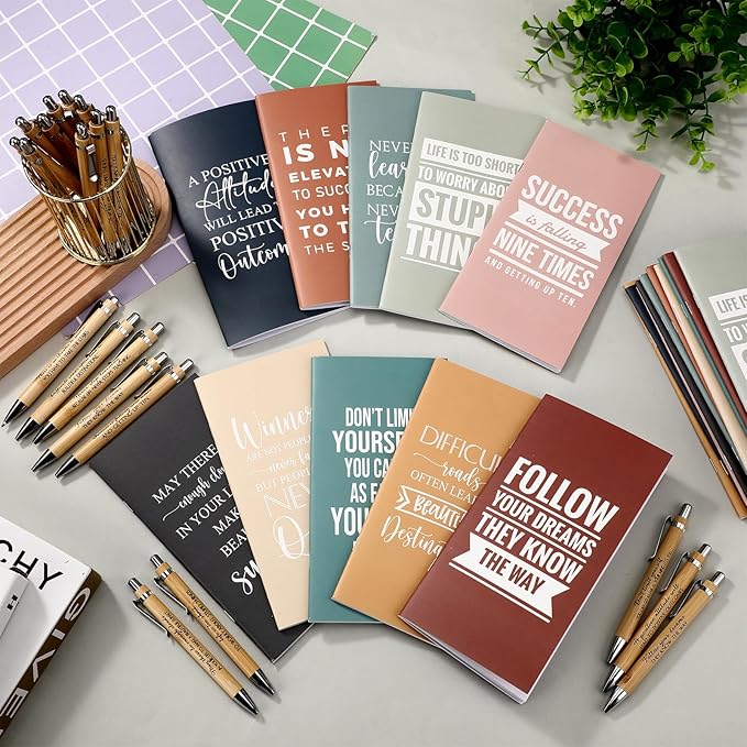 Spakon 20 Sets 2026-2027 Bulk Pocket Planners with Pens Small Daily Weekly Calendar Mini Inspirational Journal to Do List Goals Notepad Employee Appreciation Gift for Coworker Teacher Student(Bright)