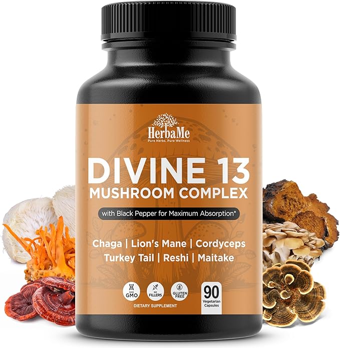 Mushroom Extract Complex with Black Pepper, Lion's Mane, Cordyceps, Turkey Tail, Chaga, Shiitake, Maitake, Nootropic Brain Supplements for Memory and Focus, Immune System Support, 90 Capsules