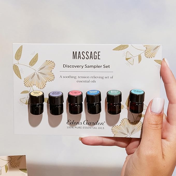 Edens Garden Massage Essential Oils Discovery 6 Set – 100% Pure Therapeutic Grade Oil, Undiluted Natural Scents for Relaxation, Wellness & Spa – Aromatherapy Gift for Men & Women, .92 ml/6 Pack