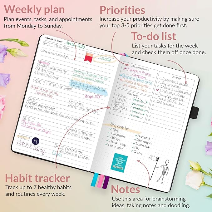 GoGirl Planner and Organizer for Women – Compact Size Weekly Planner, Goals Journal & Agenda to Improve Time Management, Productivity & Live Happier. Undated – Start Anytime, Lasts 1 Year – Black