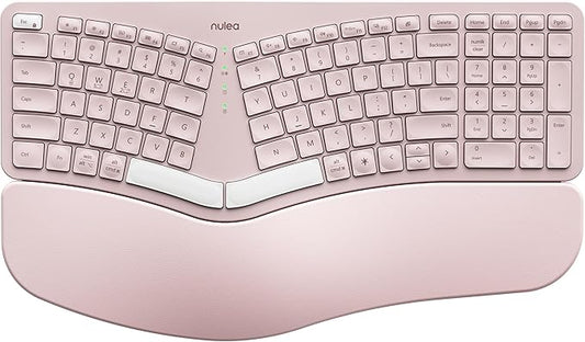 Nulea RT05 Wireless Ergonomic Keyboard, Split Keyboard with Wrist Rest, USB-C Charging, 7-Color Backlight, Natural Typing, Bluetooth and USB Connectivity, Compatible with Windows,Mac(Pink)