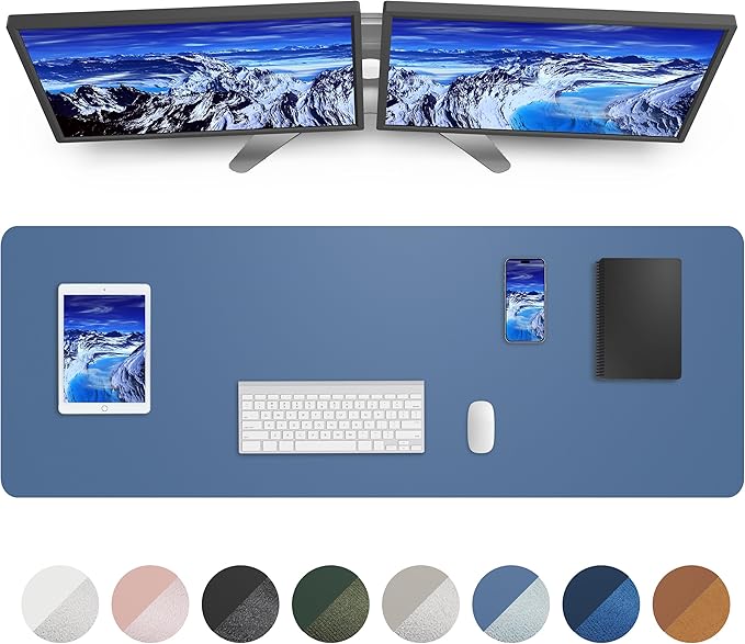 AFIING Leather Desk Pad Protector,Mouse Pad,Office Desk Mat, Non-Slip PU Leather Desk Blotter,Large Desk mat,Waterproof Keyboard mat for Office/Home/Decor (Grey Blue,55"" x 17"")